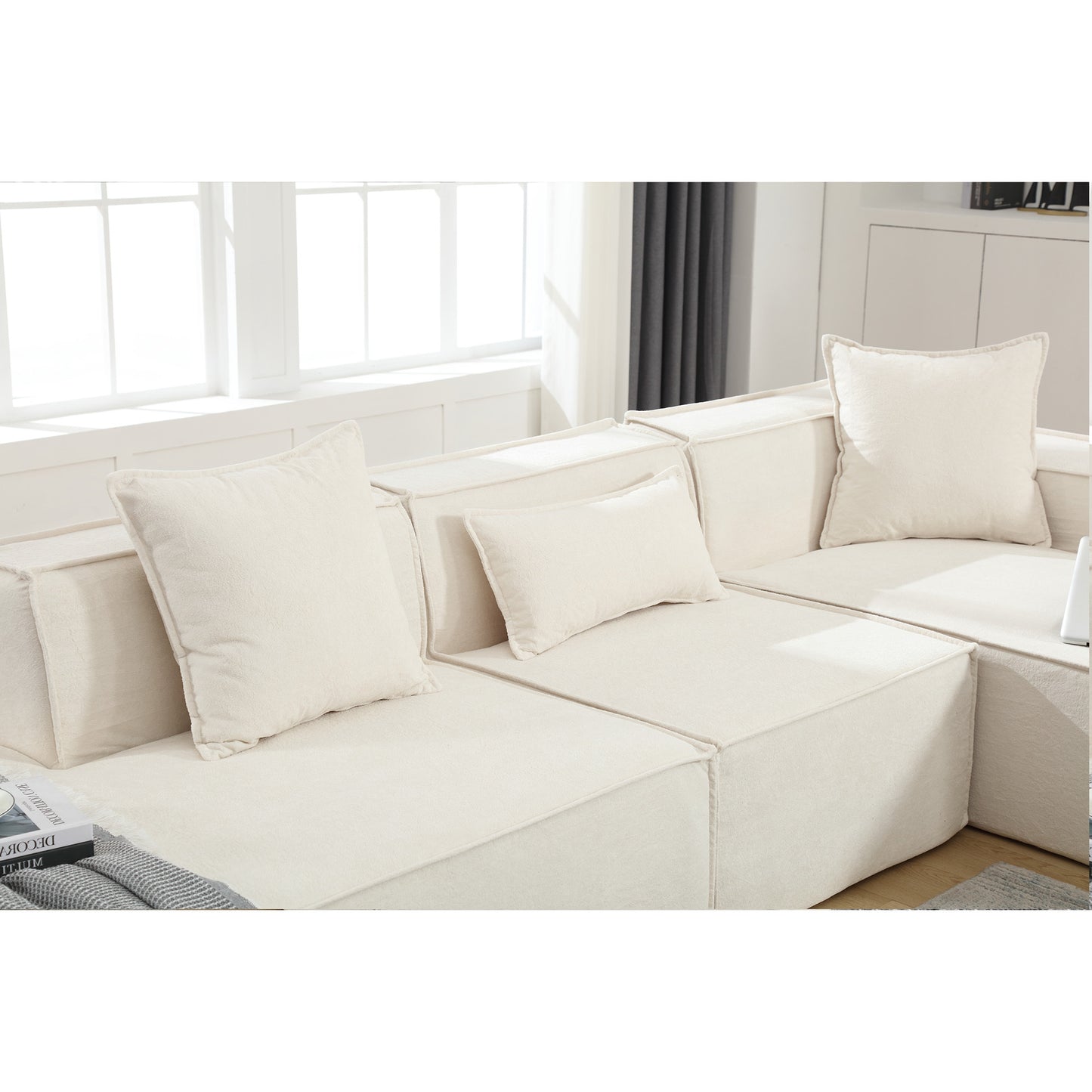 [VIDEO PROVIDED] Modular combination living room sofa set, modern minimalist sofa, free installation sofa, L-shaped, Italian minimalist tofu block sofa, Beige