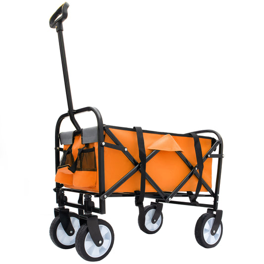 Minimeetall Strap Collapsible Foldable Wagon Cart with strapping system, Beach Wagon Utility Cart  Utility Wagon Grocery Cart for Camping Shopping Sports Gardeing Fishing Supports 225lbs orange