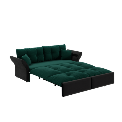 74.8 ' Queen Pull Out Sofa Bed, 3-in-1 Convertible Sleeper Tufted Sofa with 2 Soft Pillows, Multi-Functional Velvet Loveseat Bed, Green