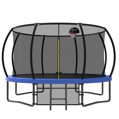 Pumpkin Style 12FT Kids Trampoline with Safety Enclosure Net & Ladder, Blue Steel