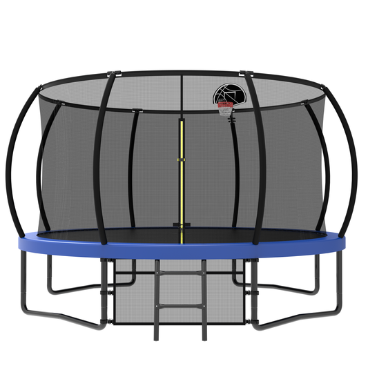 Pumpkin Style 12FT Kids Trampoline with Safety Enclosure Net & Ladder, Blue Steel