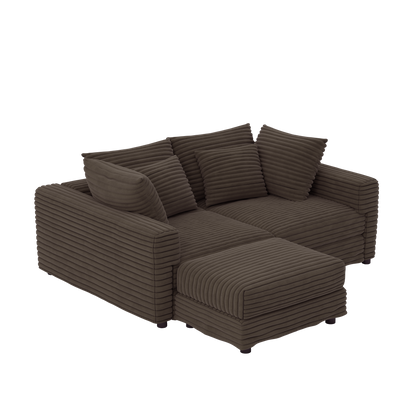 102.4 'Plush Corduroy 4-Seat Sofa,Modern Comfy Upholstered Sofa Cloud Couch,Deep Seat Couches with Soft Pillows and Movable Ottoman,Convertible Sofa Lounge Chair,for Living Room,Apartment,Office,Camel
