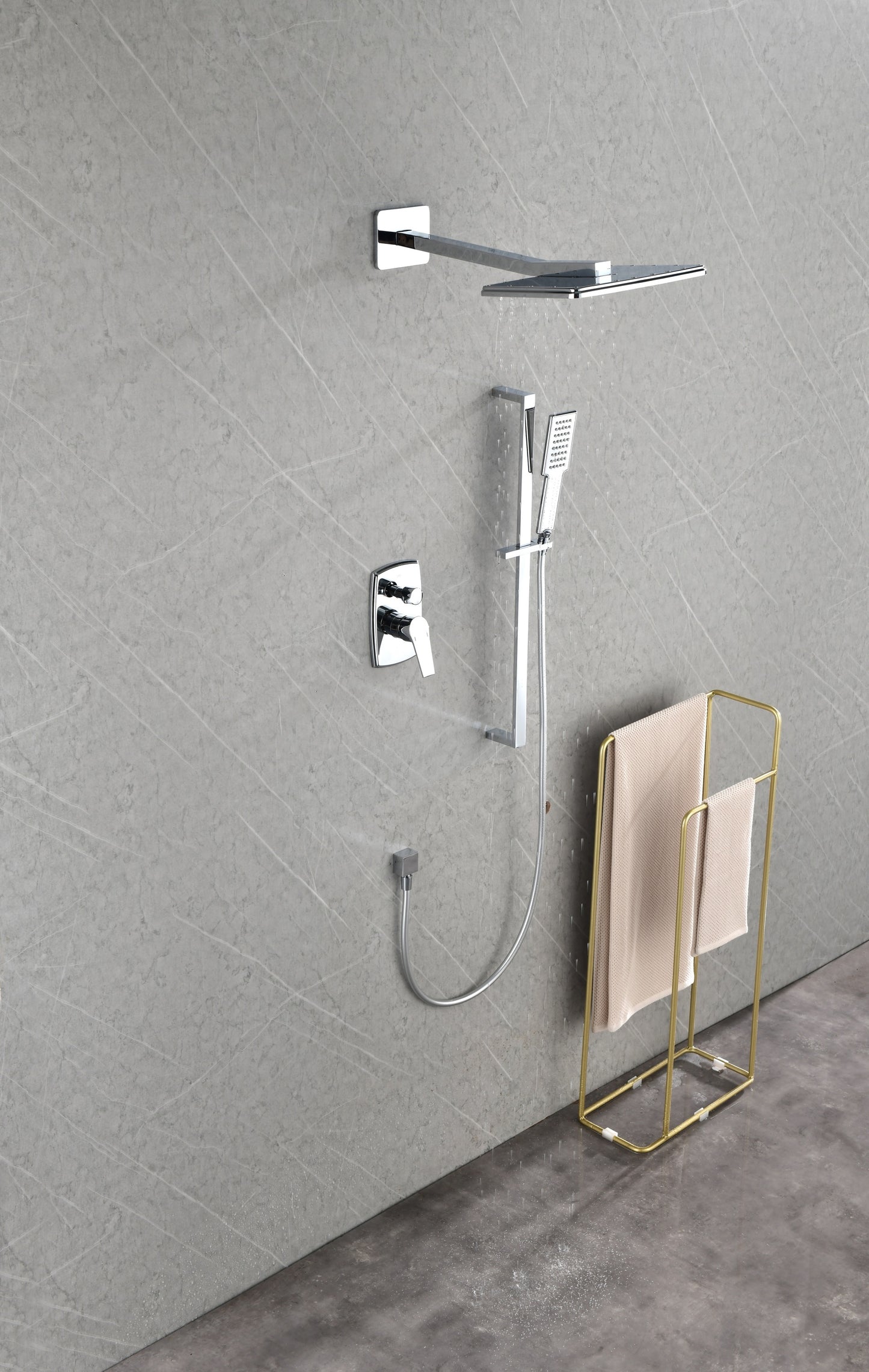 Wall Mounted Waterfall Rain Shower System With 3 Body Sprays & Handheld Shower