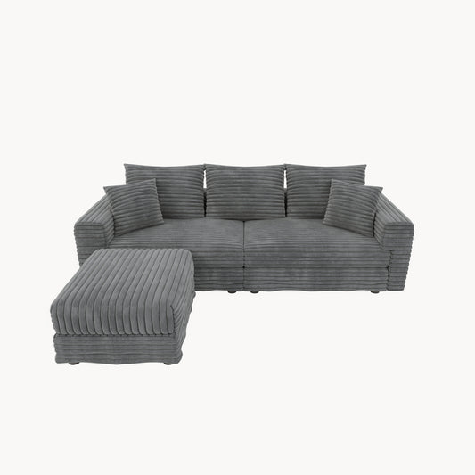 82.7 ' Plush Corduroy 3-Seat Sofa, Modern Comfy Upholstered Sofa Cloud Couch, Deep Seat Couches with Soft Pillows and 1 Ottomans, Convertible Sofa Lounge Chair, for Living Room,Apartment,Office,Grey