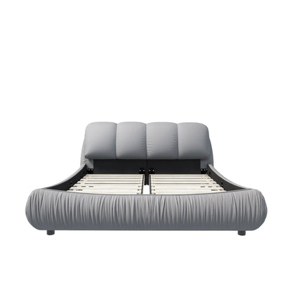 Queen Size Luxury Upholstered Platform Bed with Oversized Padded Backrest and Solid Wood Frame,suitable for Multiple heights of mattresses,Grey