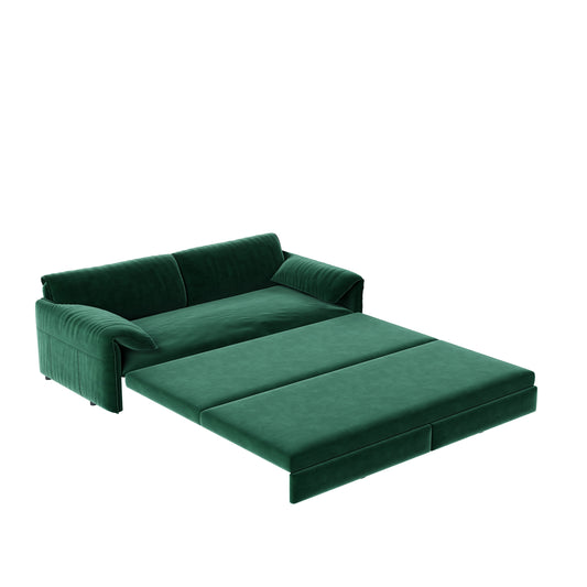 66' Queen Pull Out Sofa Bed, 3-in-1 Convertible Sleeper Sofa with Side Storage,Multi-Functional Velvet Loveseat Bed for Living Room,Bedroom,Apartment,Office