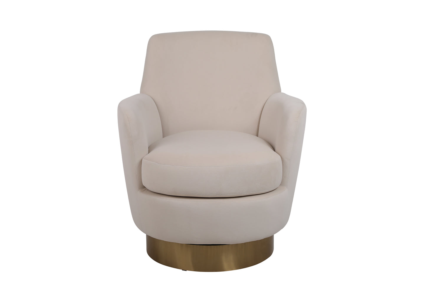 Velvet Swivel Barrel Chair, Swivel Accent Chairs Armchair for Living Room, Reading Chairs for Bedroom Comfy, Round Barrel Chairs with Gold Stainless Steel Base (Beige)