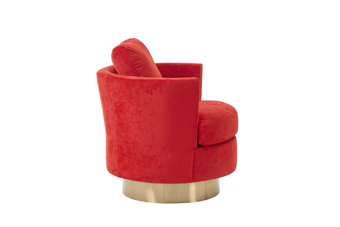 Velvet Swivel Barrel Chair, Swivel Accent Chairs Armchair for Living Room, Reading Chairs for Bedroom Comfy, Round Barrel Chairs with Gold Stainless Steel Base (Red)