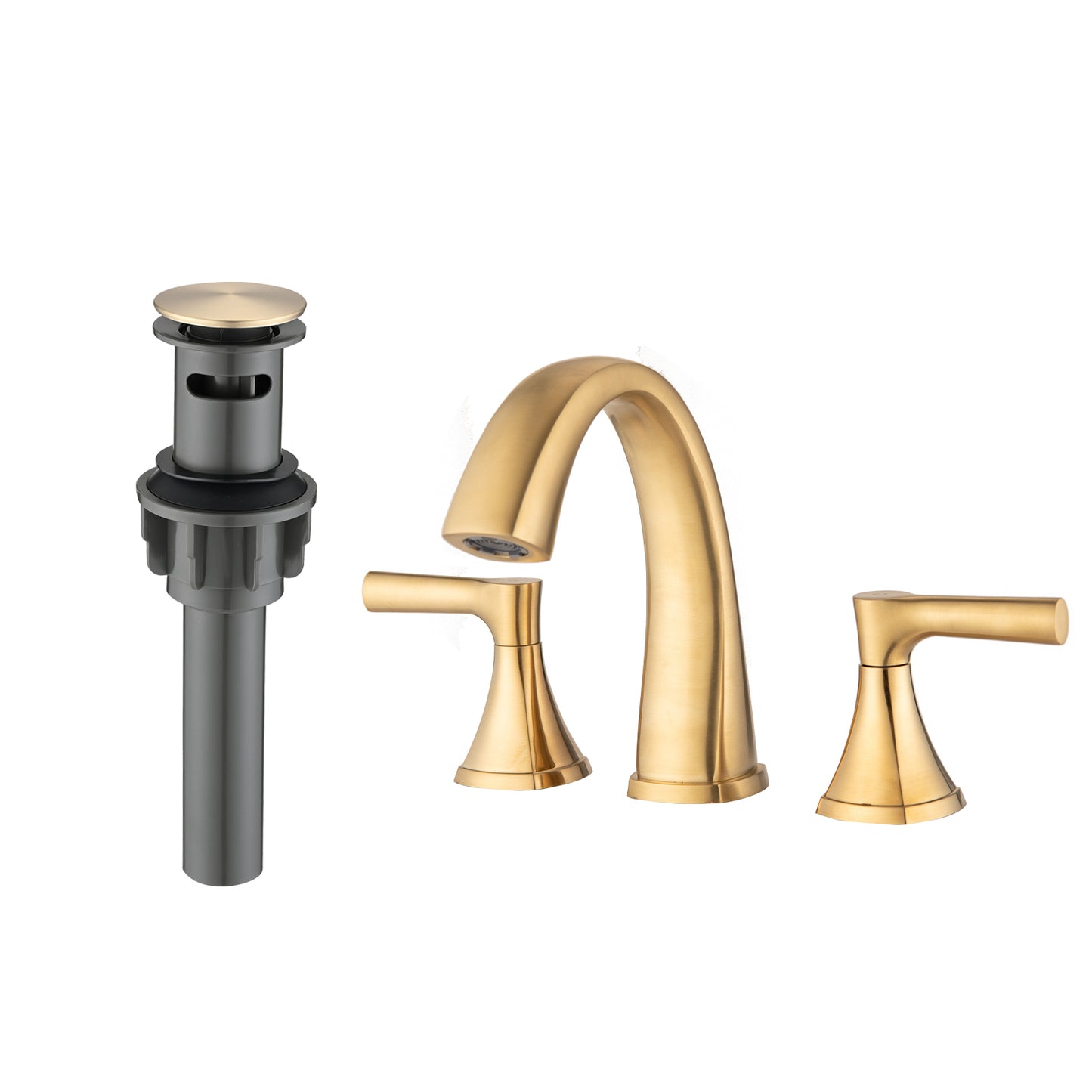 Widespread Bathroom Sink Faucets Two Handle 3 Hole Vanity Bath Faucet  with Drain Assembly (Brushed Golden)