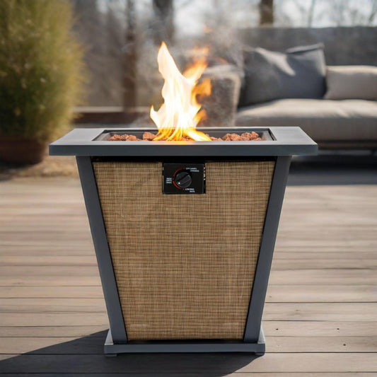 28' Propane Gas Fire Pit Table, 50000 BTU Square Steel Fire Pit  for Outside Patio Deck Garden Courtyard -Brown