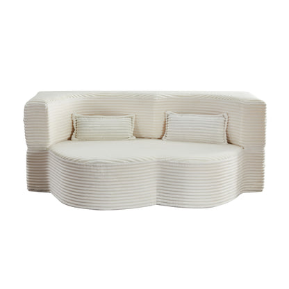 Modern Floor Sofa with 2 Pillows, Convertible Plush Corduroy Foam-Filled Sleeper Sofa Bed,15 ' Full Size Folding Mattress for Living Room, Guest Bed, no assembly required, Beige