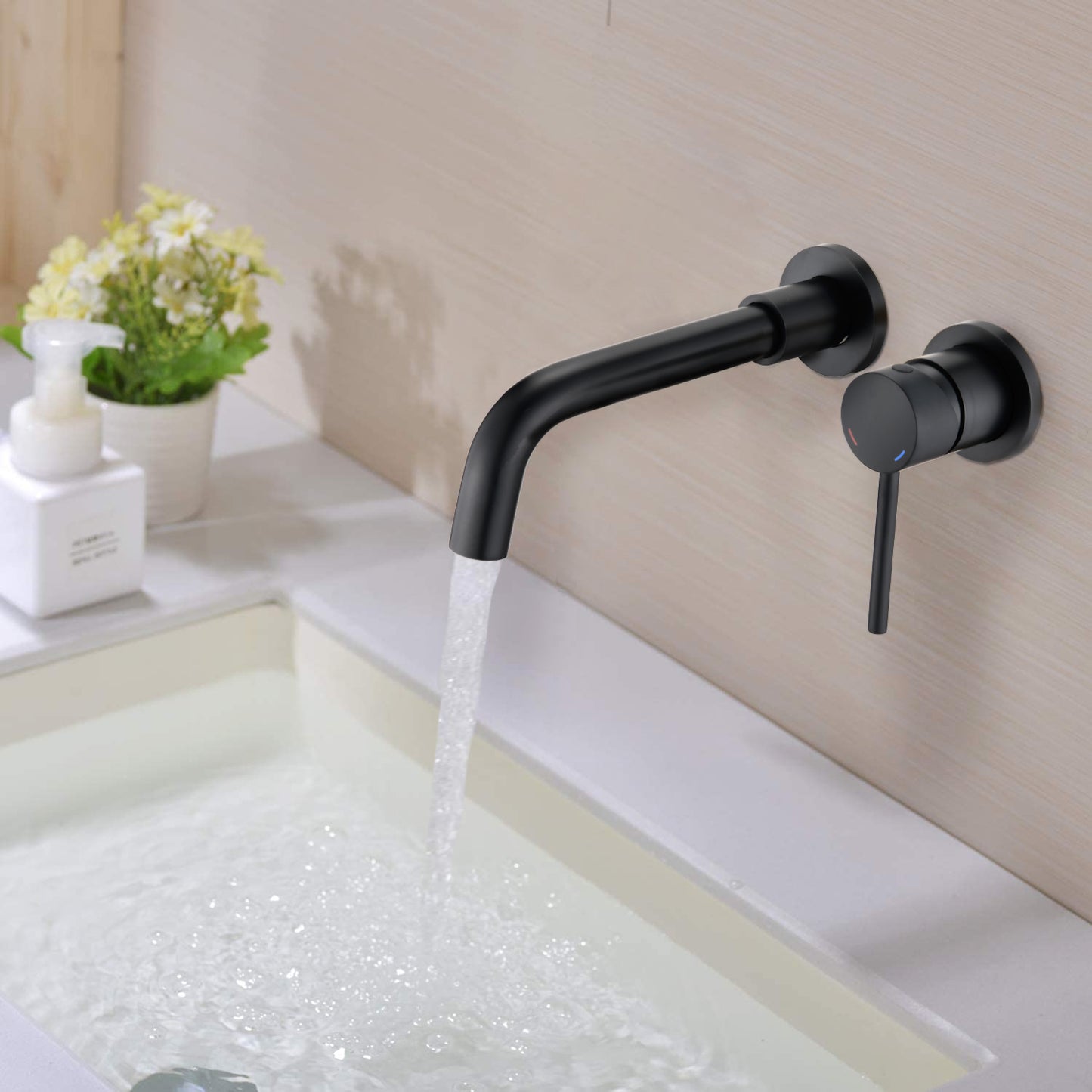 Wall Mount Single Handle Bathroom Faucet Matte Black