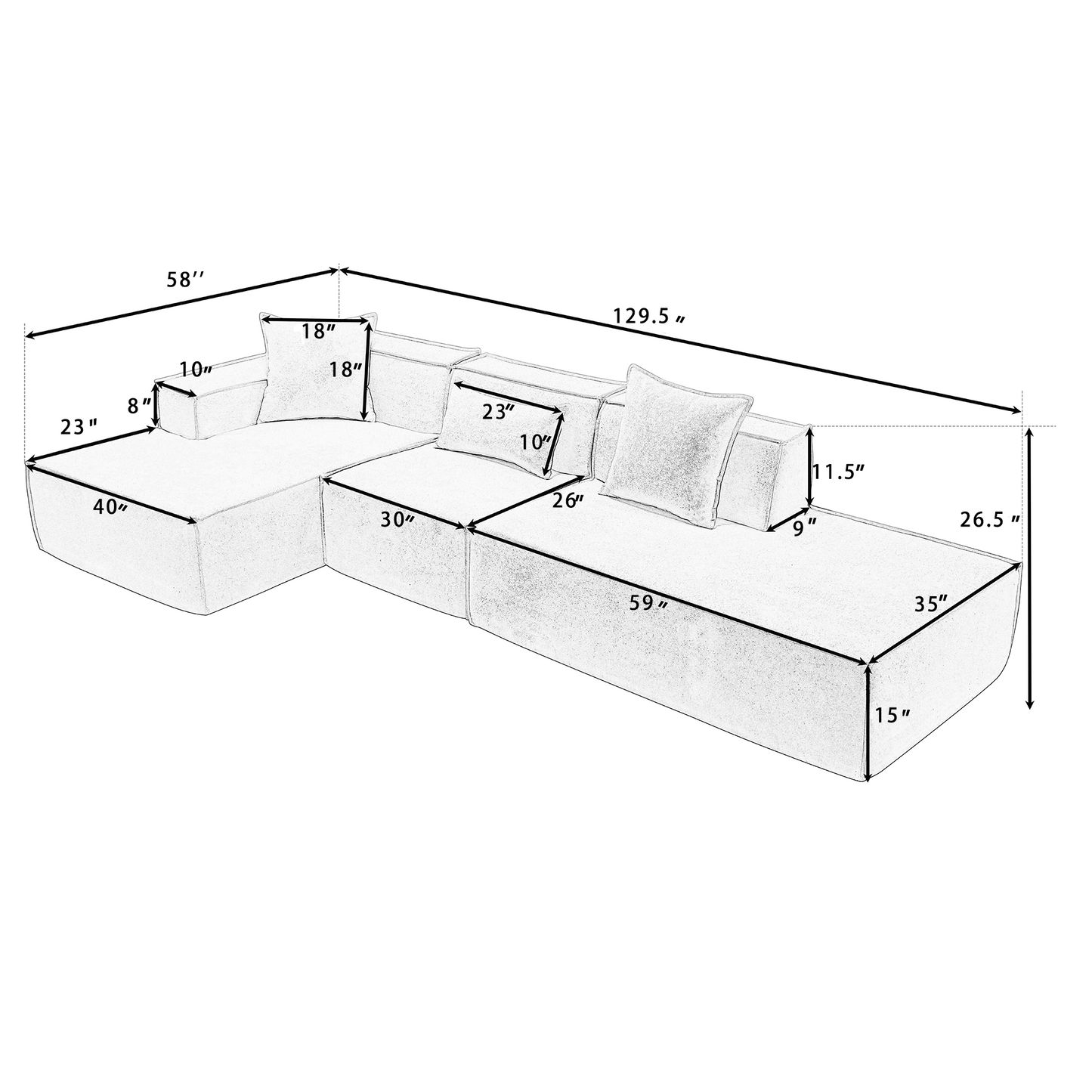 [VIDEO PROPORCIONADO] Conjunto de sofás modulares para sala de estar, sofá minimalista moderno, sofá de instalación gratuita, sofá minimalista italiano con bloque de tofu en forma de L, Beige