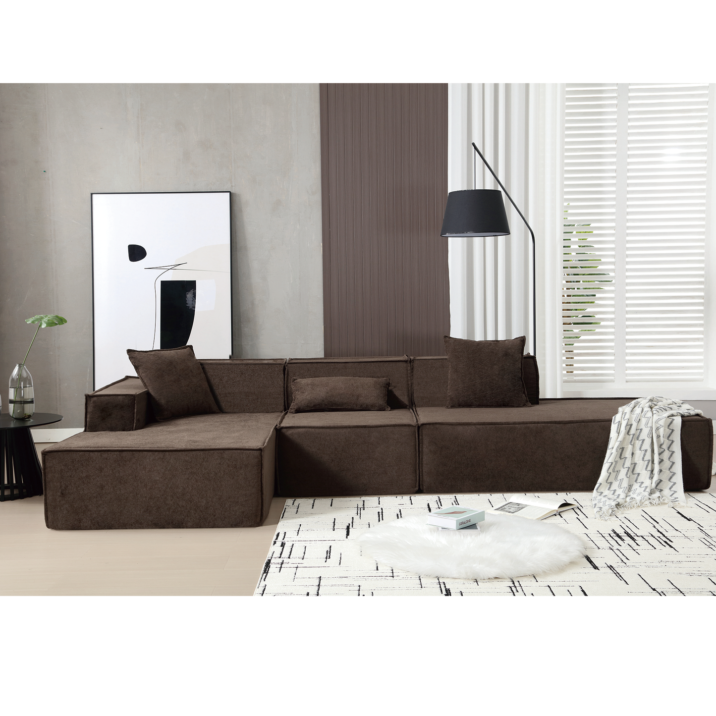 [VIDEO PROVIDED] Modular combination living room sofa set, modern minimalist sofa, free installation sofa, L-shaped, Italian minimalist tofu block sofa, Left-Hand Facing,Dark brown