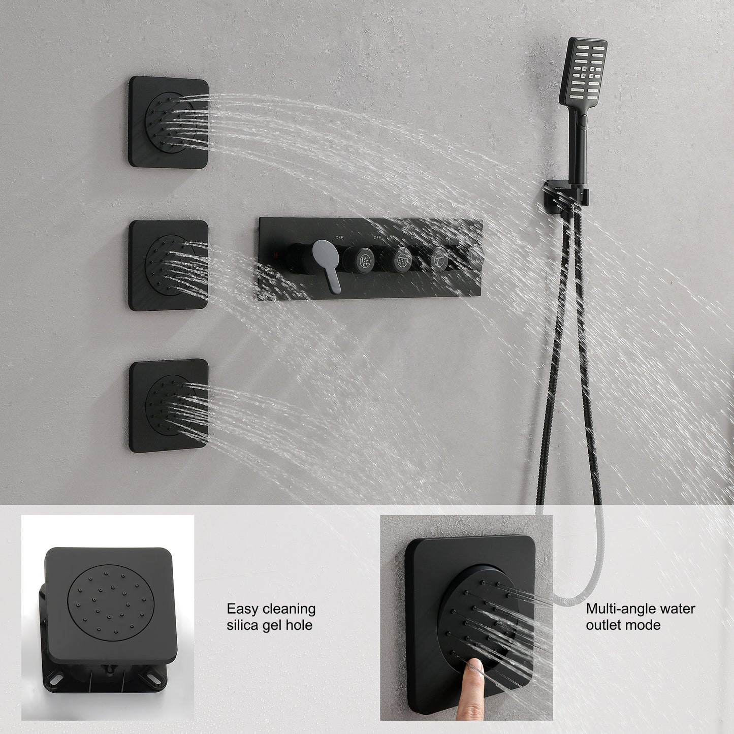 Wall Mounted Waterfall Rain Shower System With 3 Body Sprays & Handheld Shower