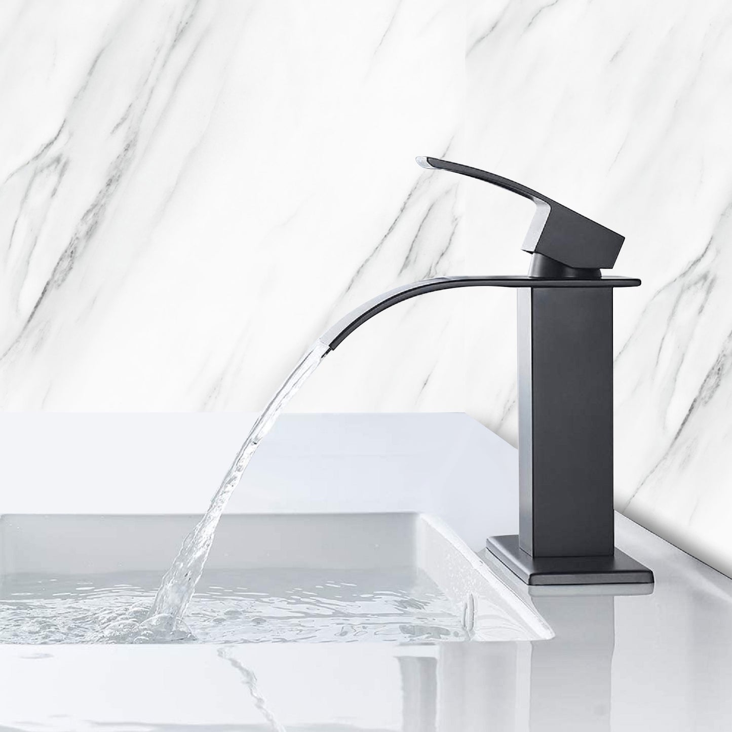 Waterfall Spout Bathroom Faucet,Single Handle Bathroom Vanity Sink Faucet