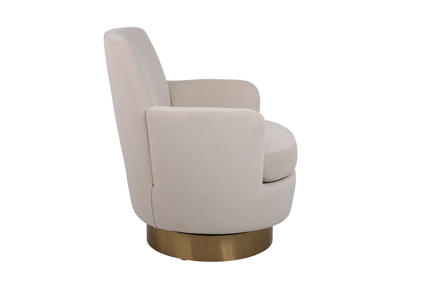 Velvet Swivel Barrel Chair, Swivel Accent Chairs Armchair for Living Room, Reading Chairs for Bedroom Comfy, Round Barrel Chairs with Gold Stainless Steel Base (Beige)