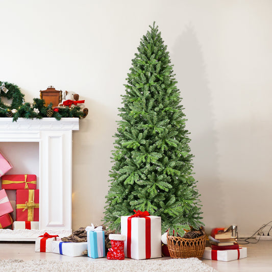9FT Christmas Tree with 2435 PE+PVC Tips – Full-Bodied Holiday Tree with Hinged Branches, Easy Assembly, Stable Metal Stand, Classic Green Xmas Decoration