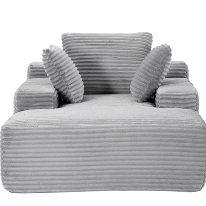 Oversized Chaise Lounge Chair Cozy Cloud Couch, Modern Plush Corduroy Upholstered Sleeper Sofa Daybed with 3 Throw Pillows and Wide Armrest for Living Room, No Assembly Required,Grey