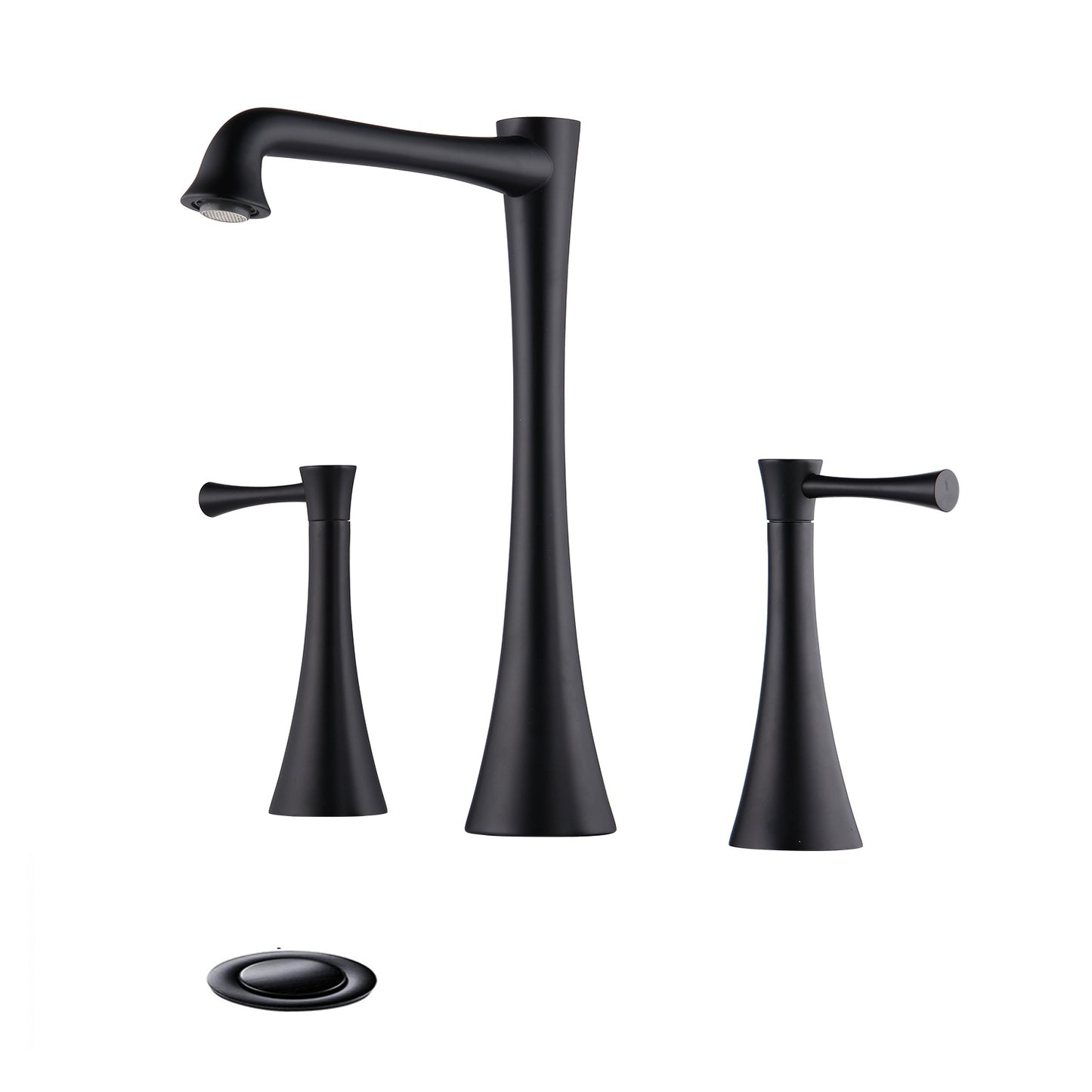 Widespread 2 Handles Bathroom Faucet with  Drain  Assembly, Matte Black