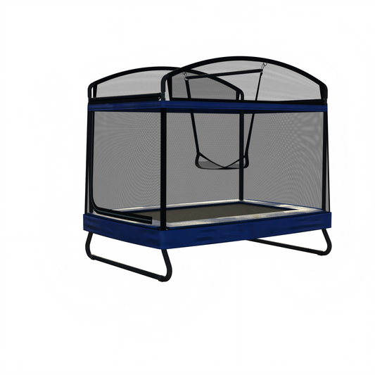Outdoor Square Trampoline for Kids and Adults with Protective Net and Swing, Black and Blue, Metal, 4x6ft