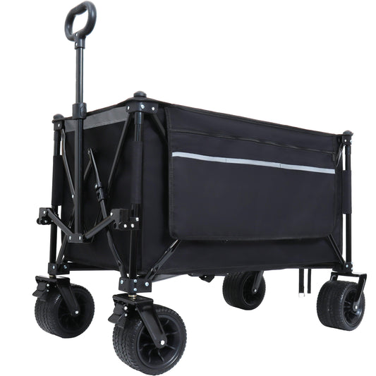 Foldable Garden Cart with Heavy-Duty Wheels & 480lbs Load Capacity, Portable Utility Wagon for Camping, Sports, Groceries, black