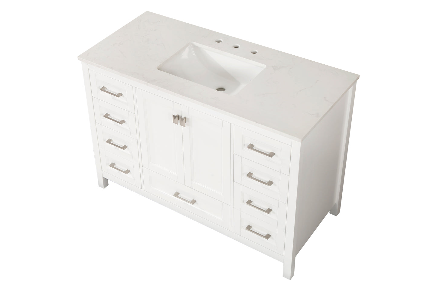 Combinación de lavabo de tocador con encimera de mármol, gabinete de lavabo de baño y tocadores de baño para decoración del hogar - Tocador blanco de 48 pulgadas totalmente ensamblado con fregadero 23V03-48WH