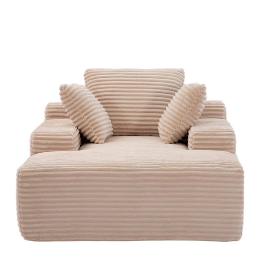 Oversized Chaise Lounge Chair Cozy Cloud Couch, Modern Plush Corduroy Upholstered Sleeper Sofa Daybed with 3 Throw Pillows and Wide Armrest for Living Room, No Assembly Required,Beige