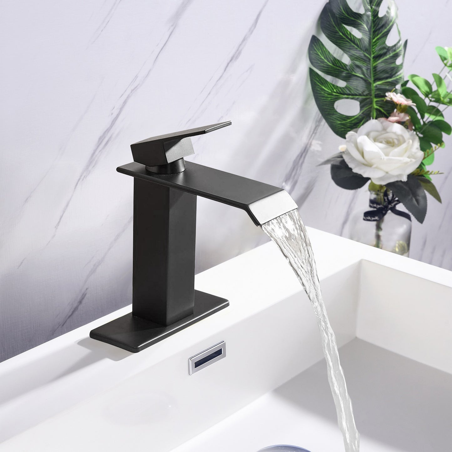 Waterfall Spout Bathroom Faucet,Single Handle Bathroom Vanity Sink Faucet