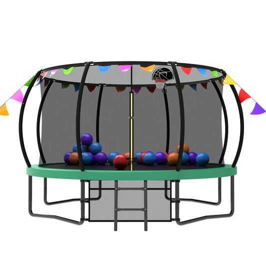12FT Recreational Kids Trampoline with Safety Enclosure Net & Ladder and flag parts ,Outdoor Recreational Trampolines