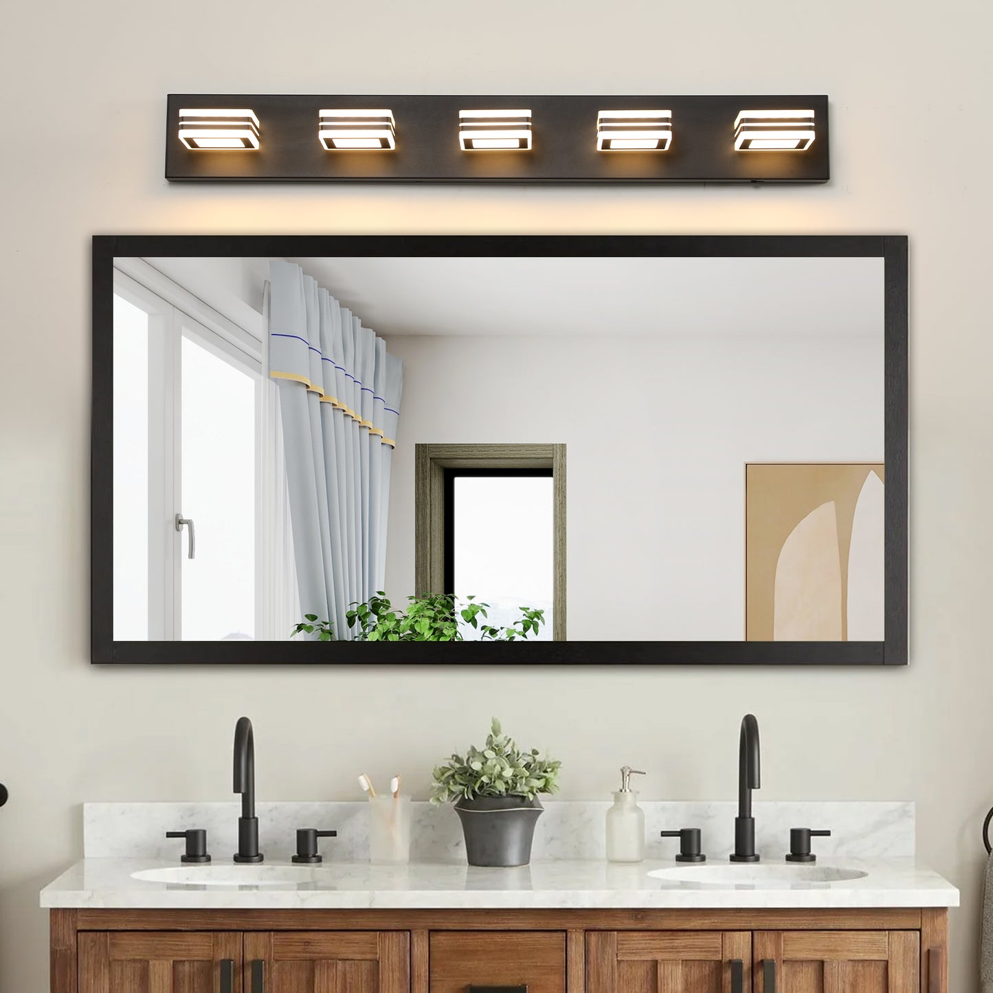 34' Modern 5-Light LED Vanity Light - Sleek Bathroom Wall Fixture, Iron & Acrylic, Dimmable & Energy-Efficient, Ideal for Mirror Lighting