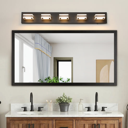 34' Modern 5-Light LED Vanity Light - Sleek Bathroom Wall Fixture, Iron & Acrylic, Dimmable & Energy-Efficient, Ideal for Mirror Lighting