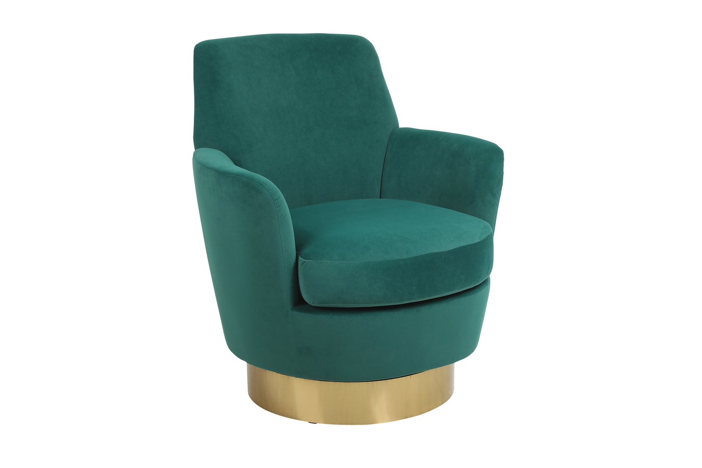 Velvet Swivel Barrel Chair, Swivel Accent Chairs Armchair for Living Room, Reading Chairs for Bedroom Comfy, Round Barrel Chairs with Gold Stainless Steel Base (Emerald)