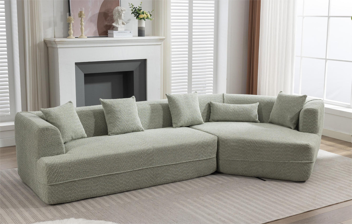 [VIDEO PROVIDED] Modular Living room sofa set, modern minimalist style sofa, salon upholstered sleeper sofa, 2 PC free combination, round fiber fabric, anti-wrinkle fabric, green