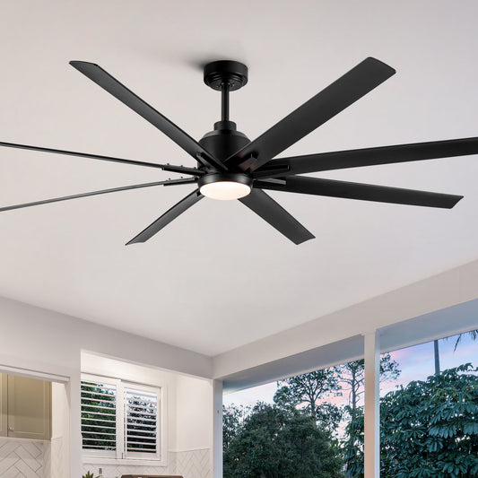 YUHAO 72" Integrated LED Light Ceiling Fan with Black ABS Blade