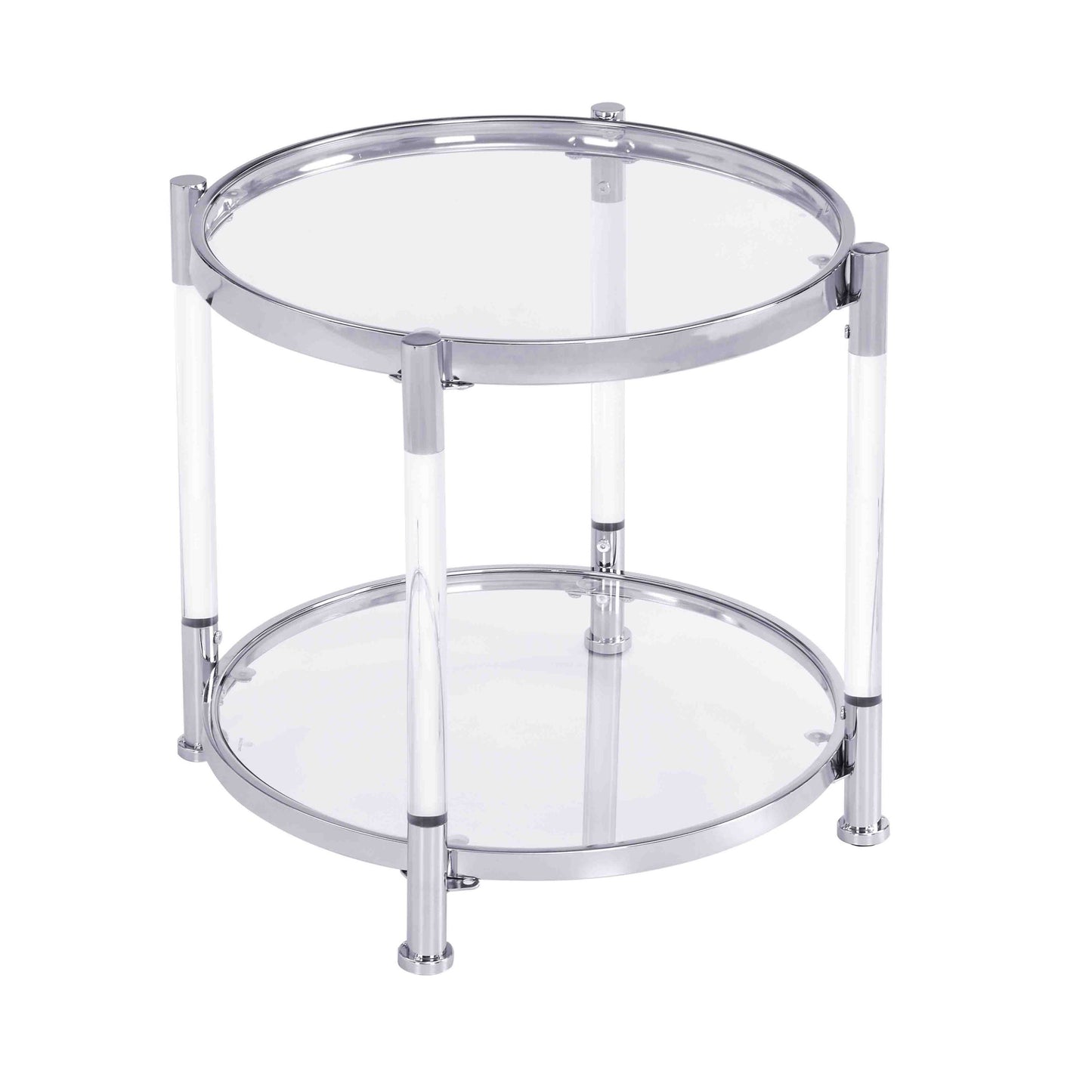 W82153571  Contemporary Acrylic End Table, Side Table with Tempered Glass Top, Chrome/Silver End Table for Living Room&Bedroom