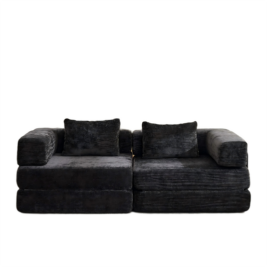 Compression Sofa,Convertible Floor Sofa Bed with Fixed-Shape Frame, Loveseats Boneless Modular Sectional Sofa,No Assembly Required,Chenille fabric,for Living Room Bedroom,Black