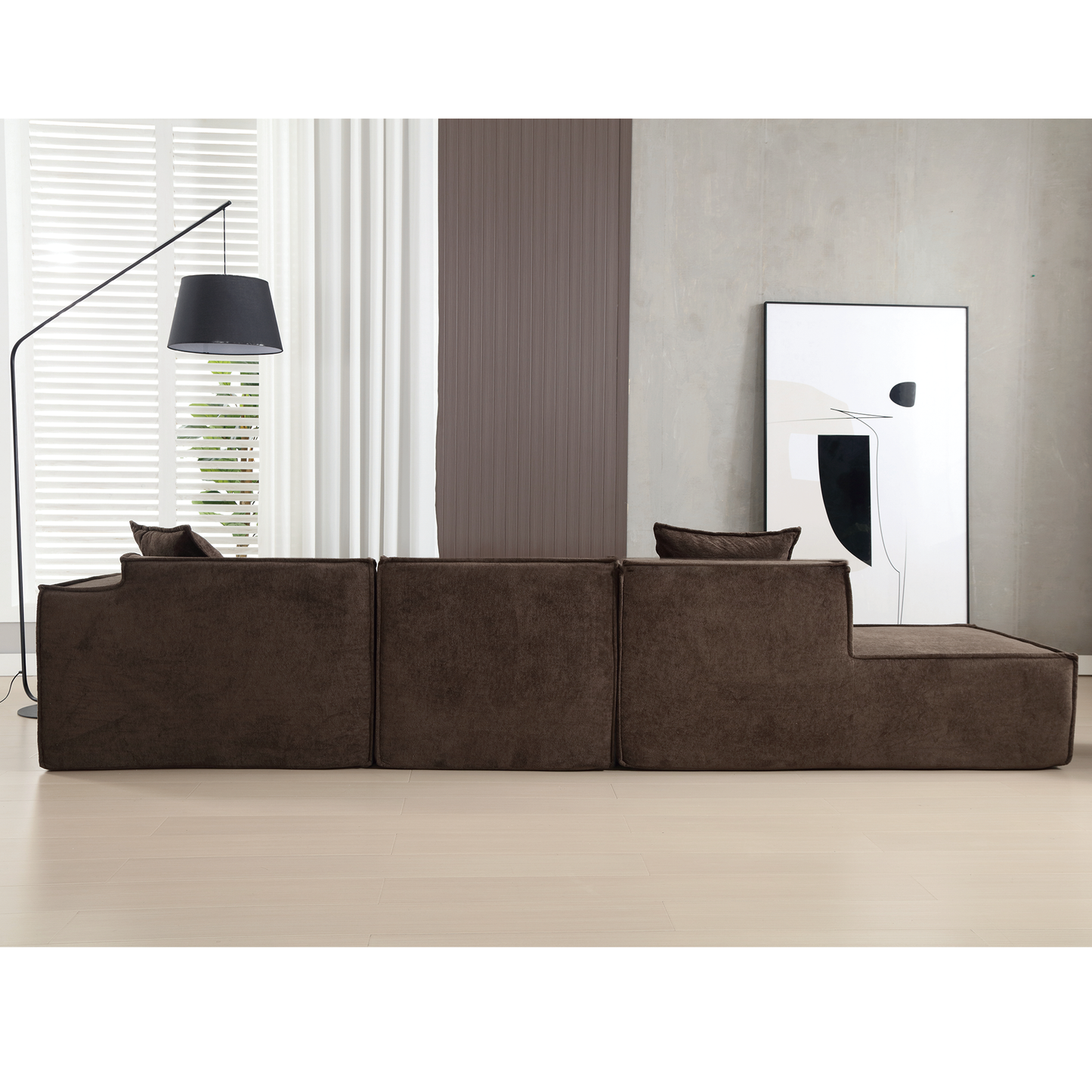 [VIDEO PROVIDED] Modular combination living room sofa set, modern minimalist sofa, free installation sofa, L-shaped, Italian minimalist tofu block sofa,Right-Hand Facing, Dark brown