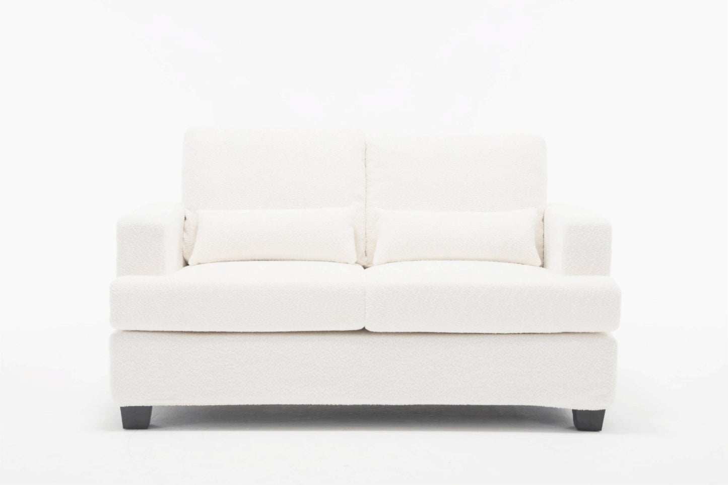 [VIDEO PROVIDED] 63" Length Modern Loveseat for Living Room, Sofas & couches with Square Armrest, Removable back Cushion and 2pcs waist pillow  (White&Gray Fabric)