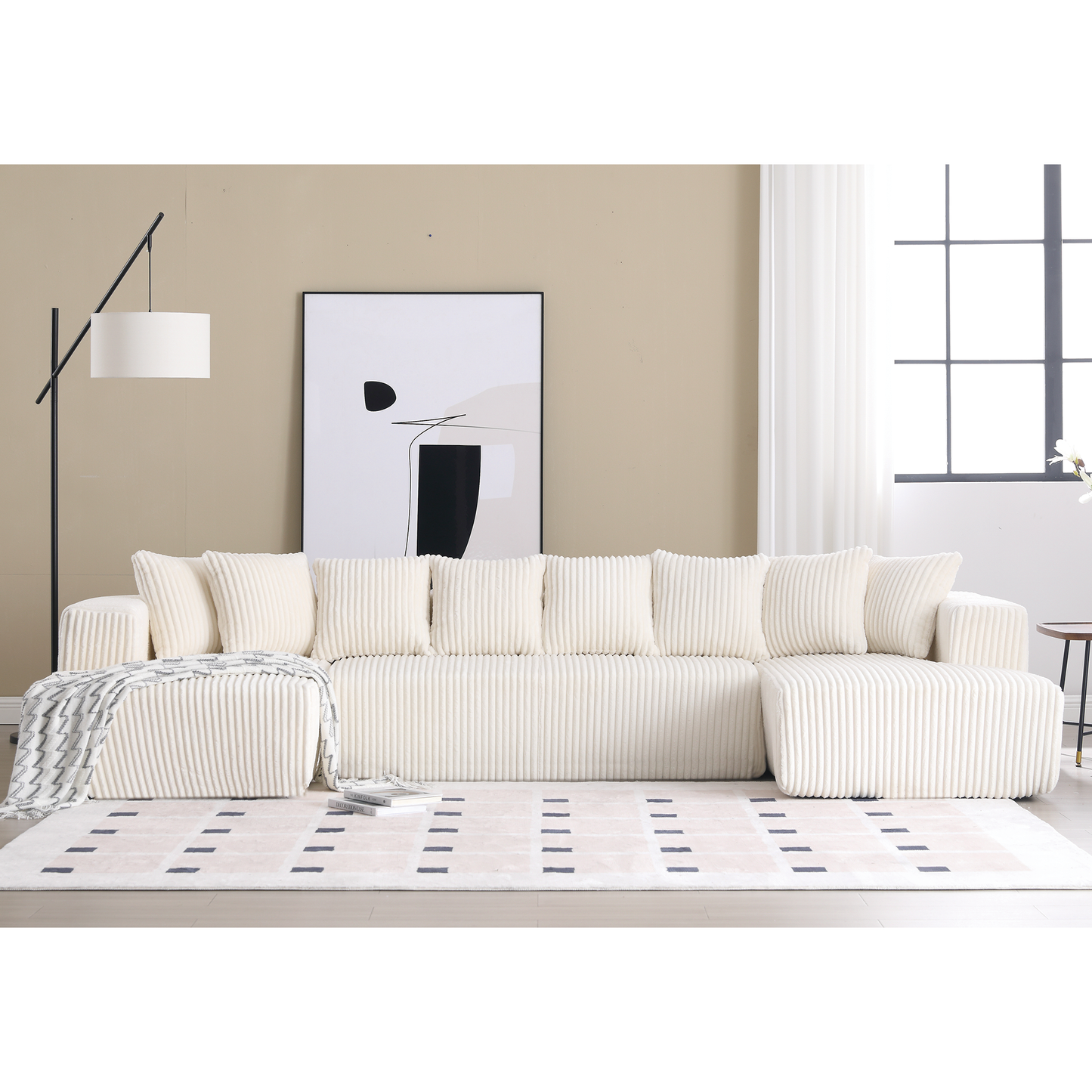 [NEW ARRIVED] [VIDEO PROVIDED]131'' Modular Sectional Couch, U-shaped sofa , Chaise Lounge, Striped fabric,Upholstered 4 Seater Couch for Living Room, Bedroom, Free Combination Sofa (Corduroy),White