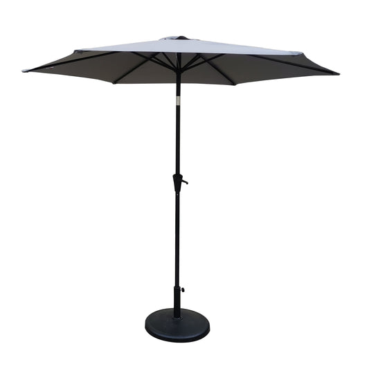 Outdoor Aluminum Patio Umbrella with 42 lbs Round Resin Base, Push Button Tilt, Crank Lift, Gray, 8.8 feet