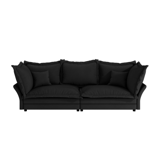 90.55' Modern Comfy Upholstered Sofa Cloud Couch, Deep Seat Couches with Multiple Large Soft Pillows,Convertible Deep Seat Chaise Longue for Living Room Bedroom,Apartment,Office,BLACK