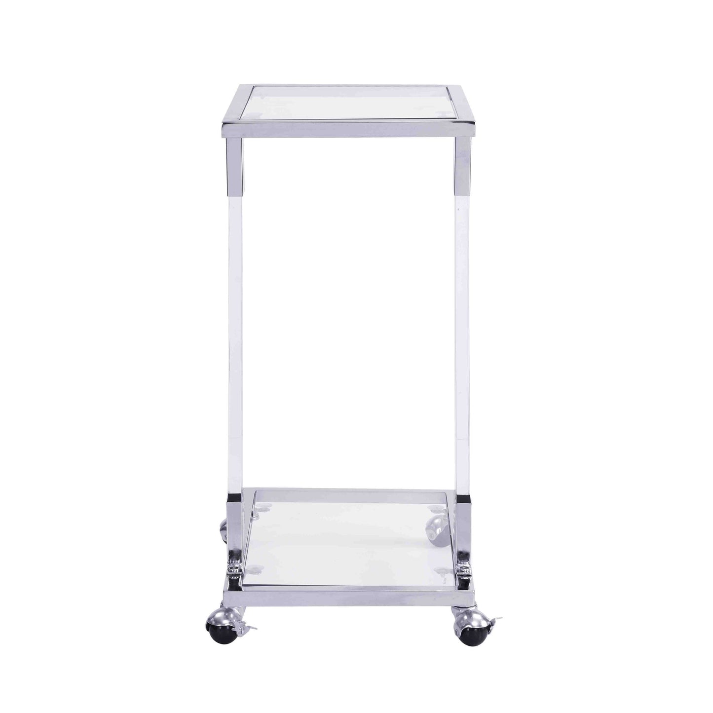 W82153573 Mesa auxiliar de vidrio cromado, mesa auxiliar de acrílico, mesa cuadrada con tapa de vidrio en forma de C con base de metal para sala de estar, dormitorio, balcón, hogar y oficina