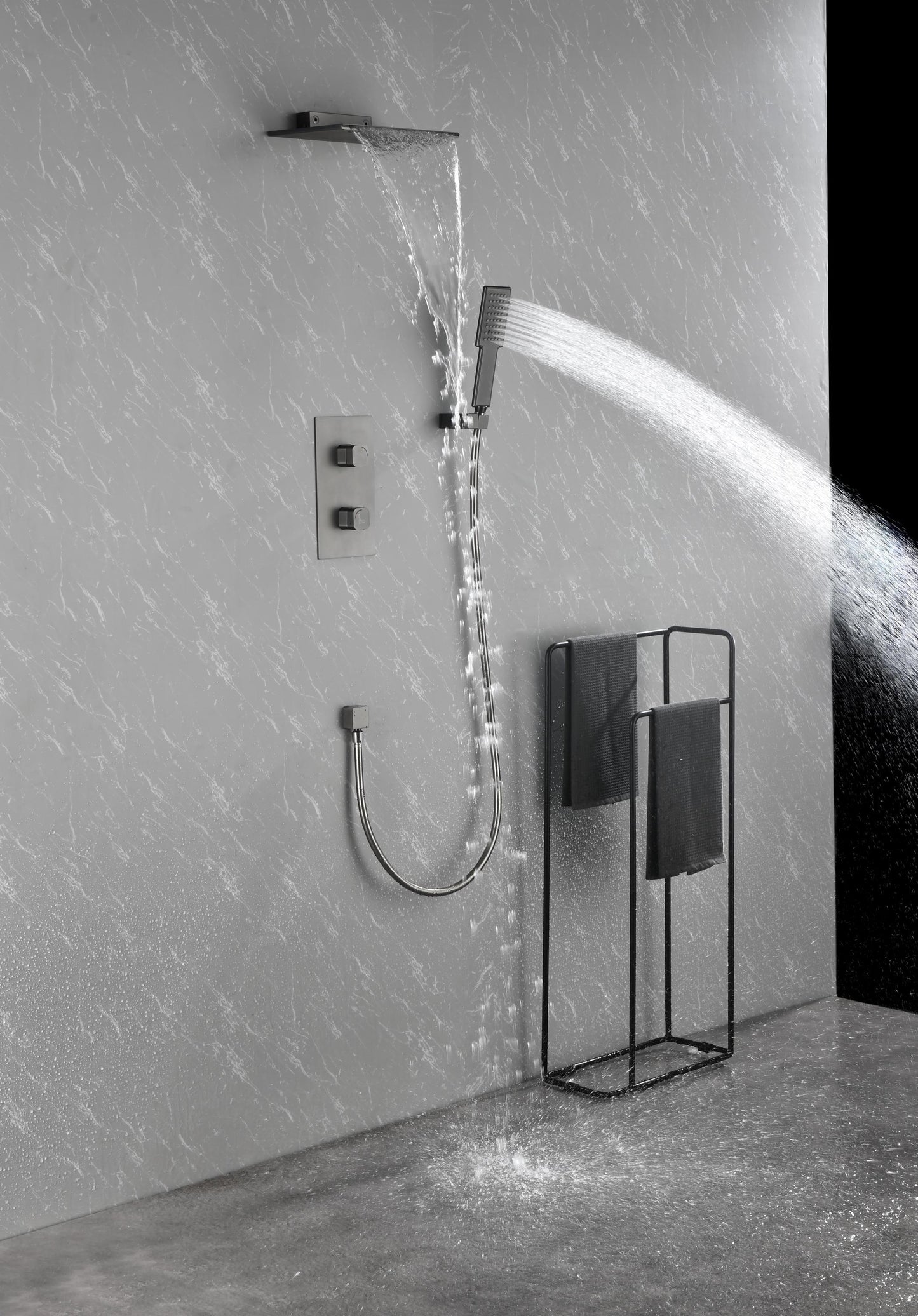 Waterfall Spout Wall Mounted shower  with Handheld   Shower  Systems  Gun Gray Metal