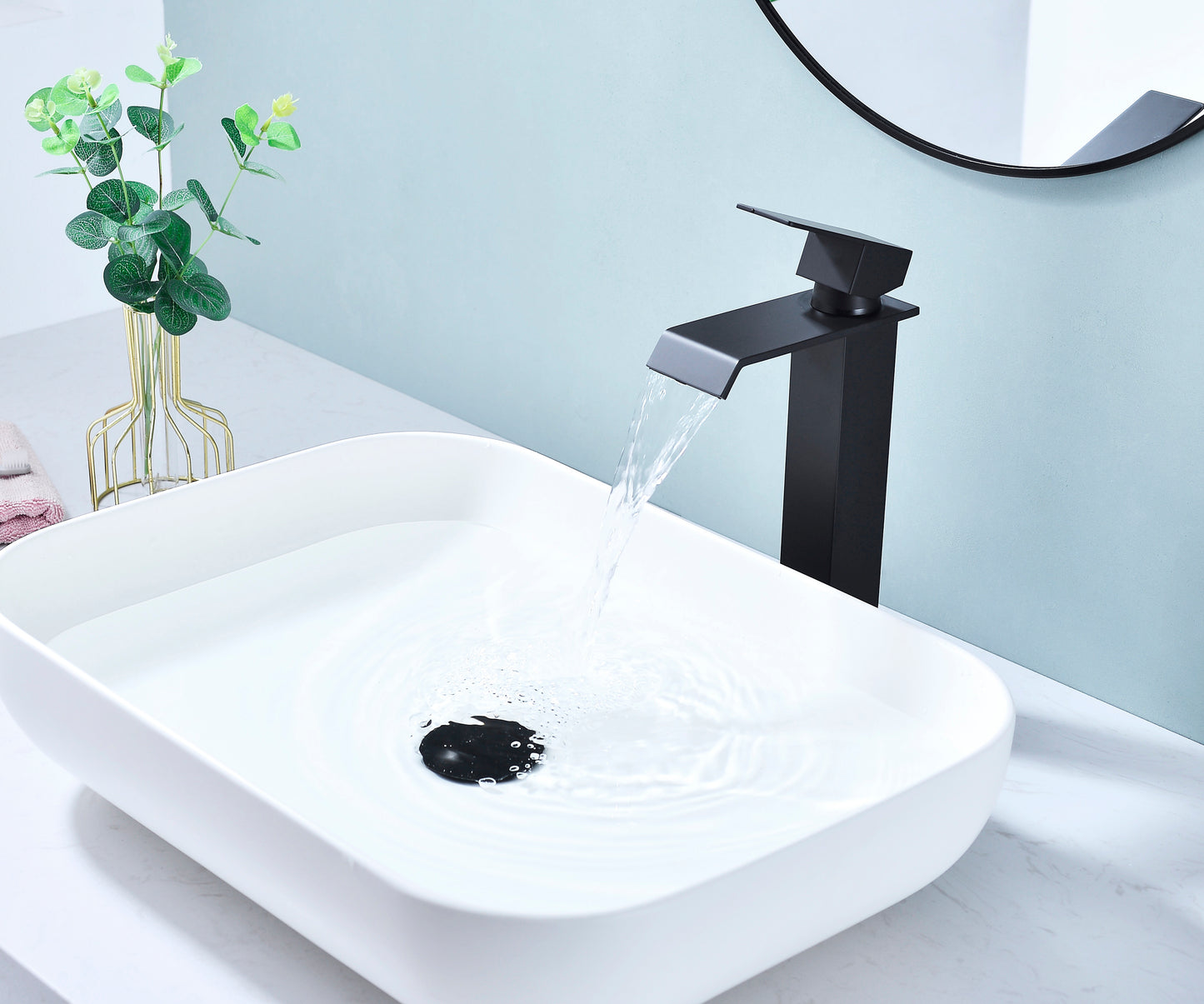 Waterfall Spout Bathroom Faucet,Single Handle Bathroom Vanity Sink Faucet