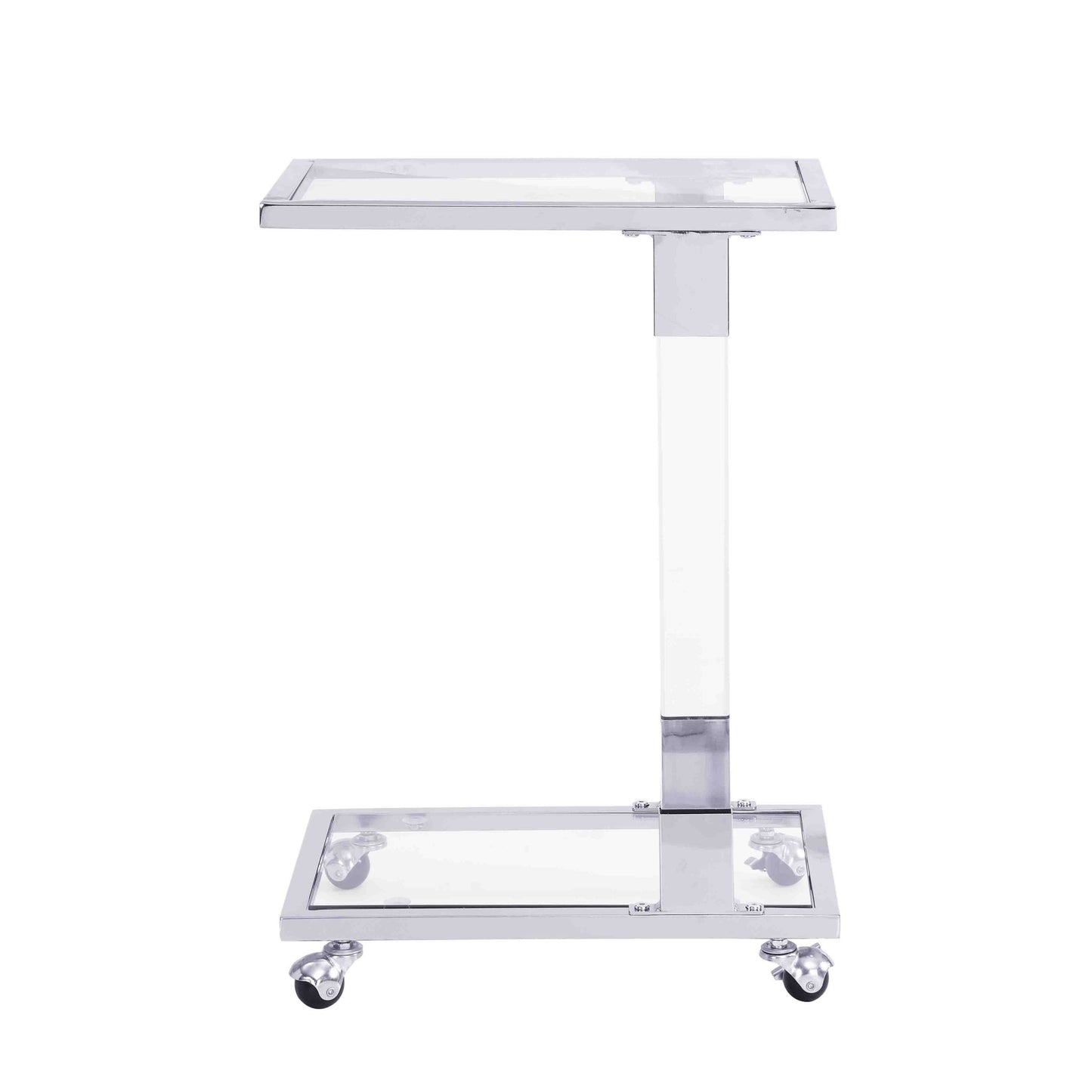 W82153573 Mesa auxiliar de vidrio cromado, mesa auxiliar de acrílico, mesa cuadrada con tapa de vidrio en forma de C con base de metal para sala de estar, dormitorio, balcón, hogar y oficina