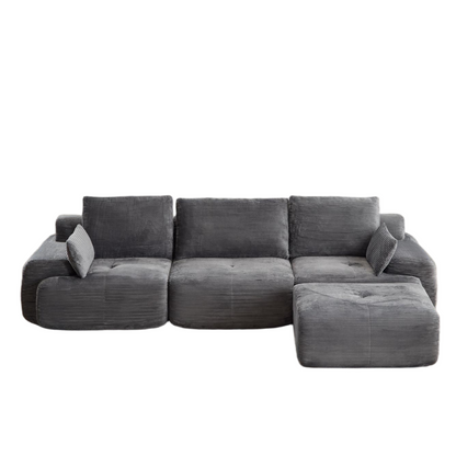 Modern Memory Foam Compressed Sofa,Large Sectional Couches for Living Room,Pet-Friendly Cloud Modular Sectional Sofa,Corduroy Fabric,Extra Deep Loveseat,No assembly required,GREY