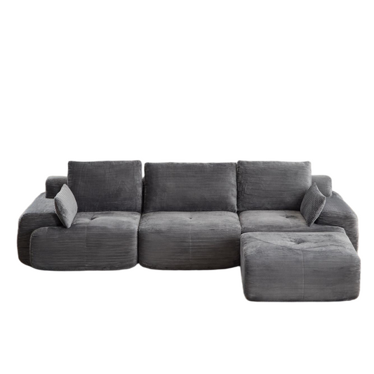 Modern Memory Foam Compressed Sofa,Large Sectional Couches for Living Room,Pet-Friendly Cloud Modular Sectional Sofa,Corduroy Fabric,Extra Deep Loveseat,No assembly required,GREY