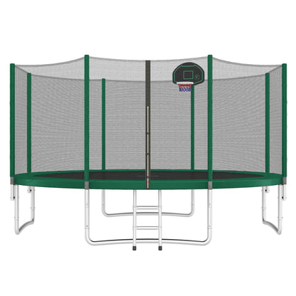 14FT Trampoline for Kids with Safety Enclosure Net, Basketball Hoop and Ladder, Easy Assembly Round Outdoor Recreational Trampoline