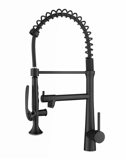 Heavy Duty Commercial Style Kitchen Sink Faucet, Single Handle Pre-Rinse Spring Sprayer Kitchen Faucets, High Arc Pull Down Matte Black Kitchen Faucet
